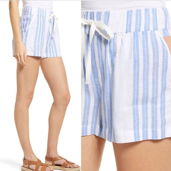 CASLON Stripe Linen Blend Shorts Size L - Picture 2 of 8